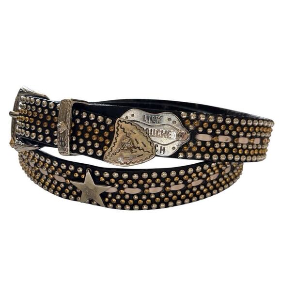 Lily Farouche Munich Studded Black Leather Belt Silver Buckle sz M 31” Mod main image 6